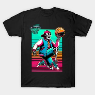 Swoosh!  College Ballin' Skeleton Slams Dunk - Neon Hoops Champion Tee T-Shirt